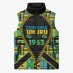 Personalized Tanzania Independence Day Sleeveless Puffer Jacket Uhuru 1963 African Shield Tribal Pattern