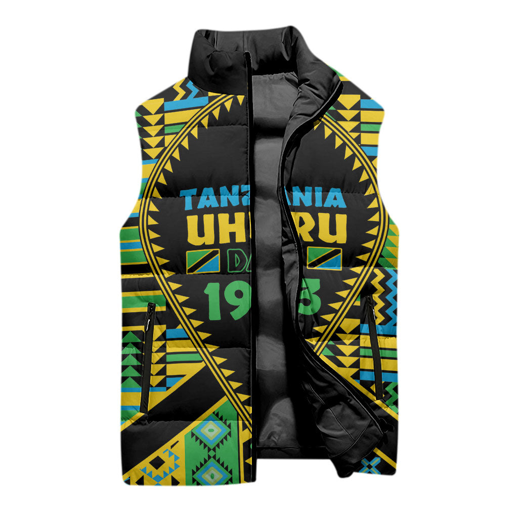 Personalized Tanzania Independence Day Sleeveless Puffer Jacket Uhuru 1963 African Shield Tribal Pattern