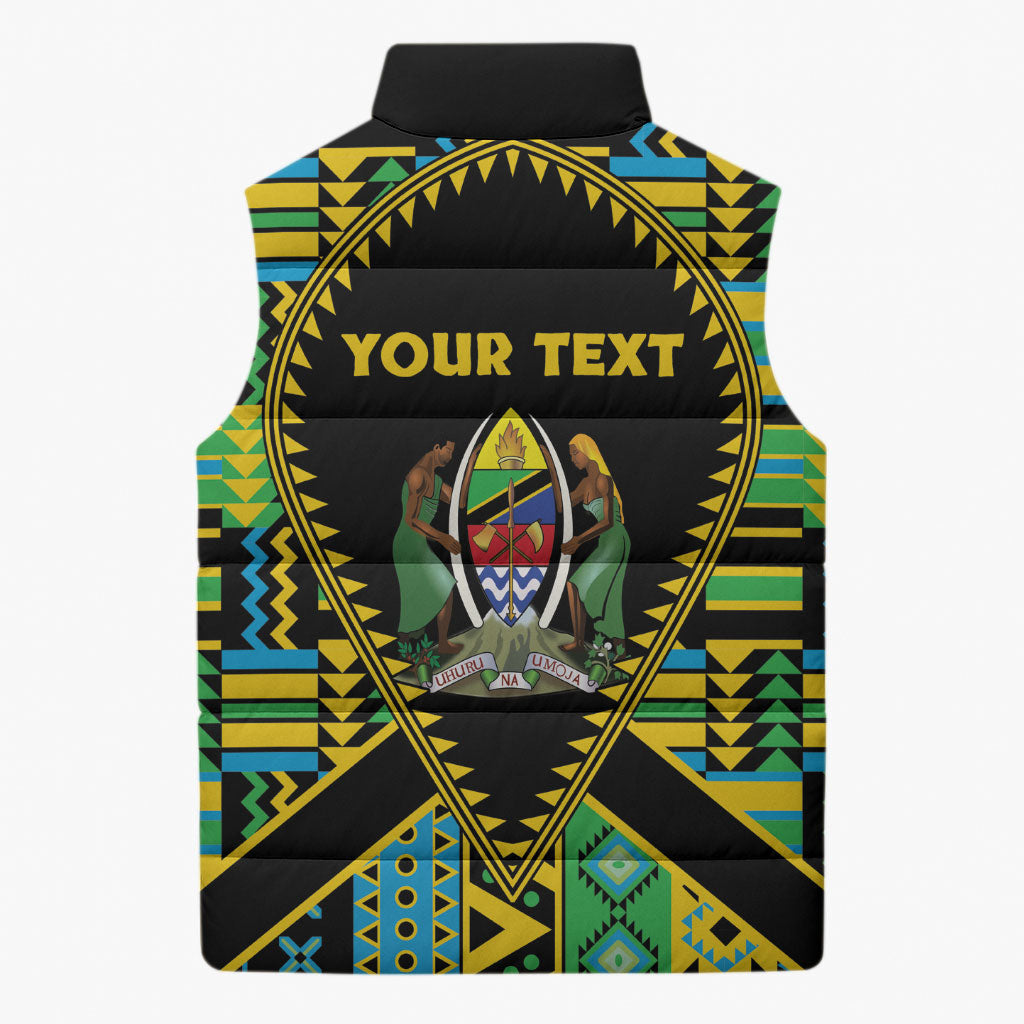 Personalized Tanzania Independence Day Sleeveless Puffer Jacket Uhuru 1963 African Shield Tribal Pattern