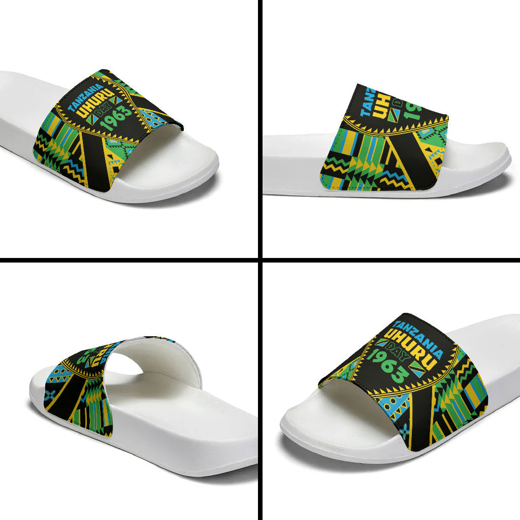 Tanzania Independence Day Slide Sandals Uhuru 1963 African Shield Tribal Pattern
