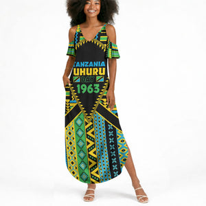Personalized Tanzania Independence Day Summer Maxi Dress Uhuru 1963 African Shield Tribal Pattern