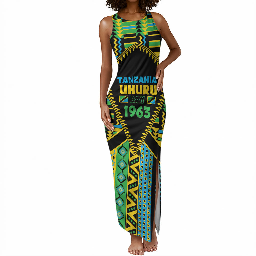 Personalized Tanzania Independence Day Tank Maxi Dress Uhuru 1963 African Shield Tribal Pattern