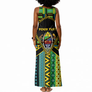 Personalized Tanzania Independence Day Tank Maxi Dress Uhuru 1963 African Shield Tribal Pattern