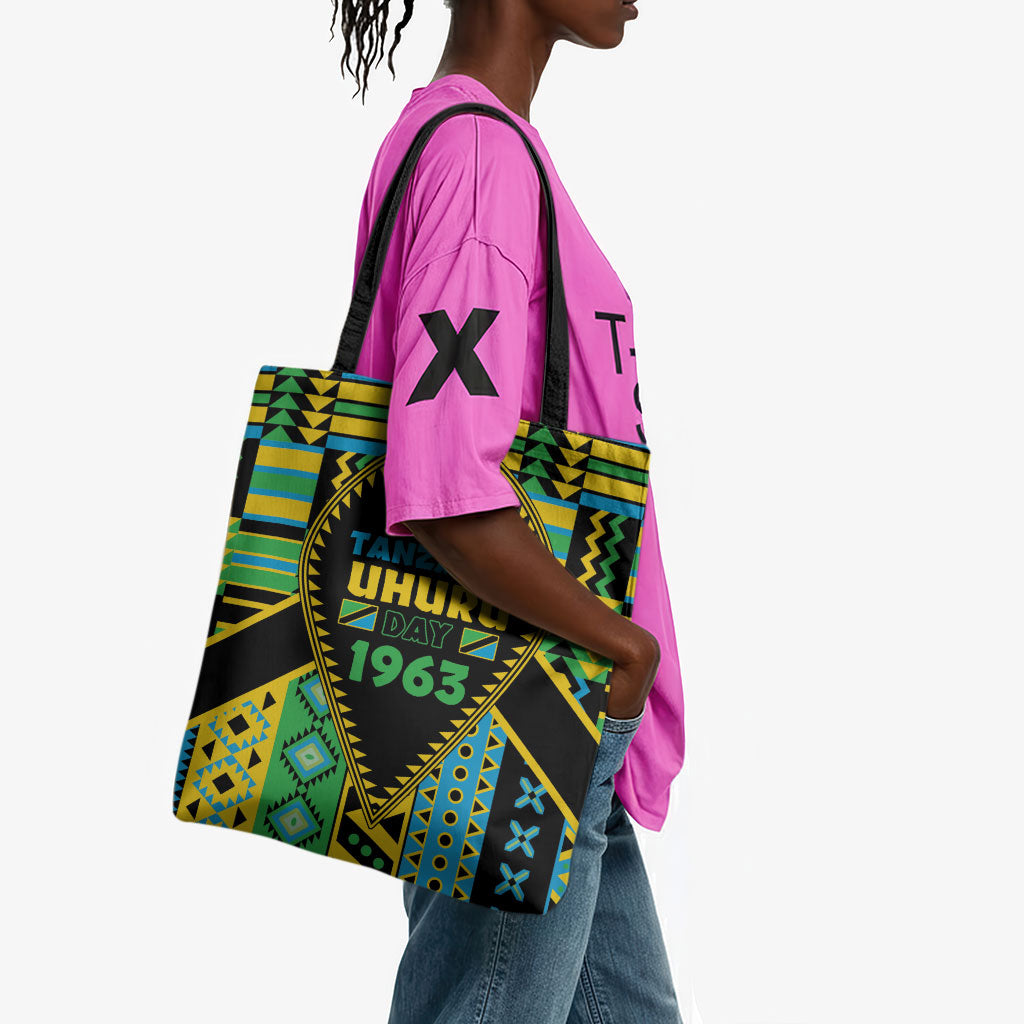 Tanzania Independence Day Tote Bag Uhuru 1963 African Shield Tribal Pattern