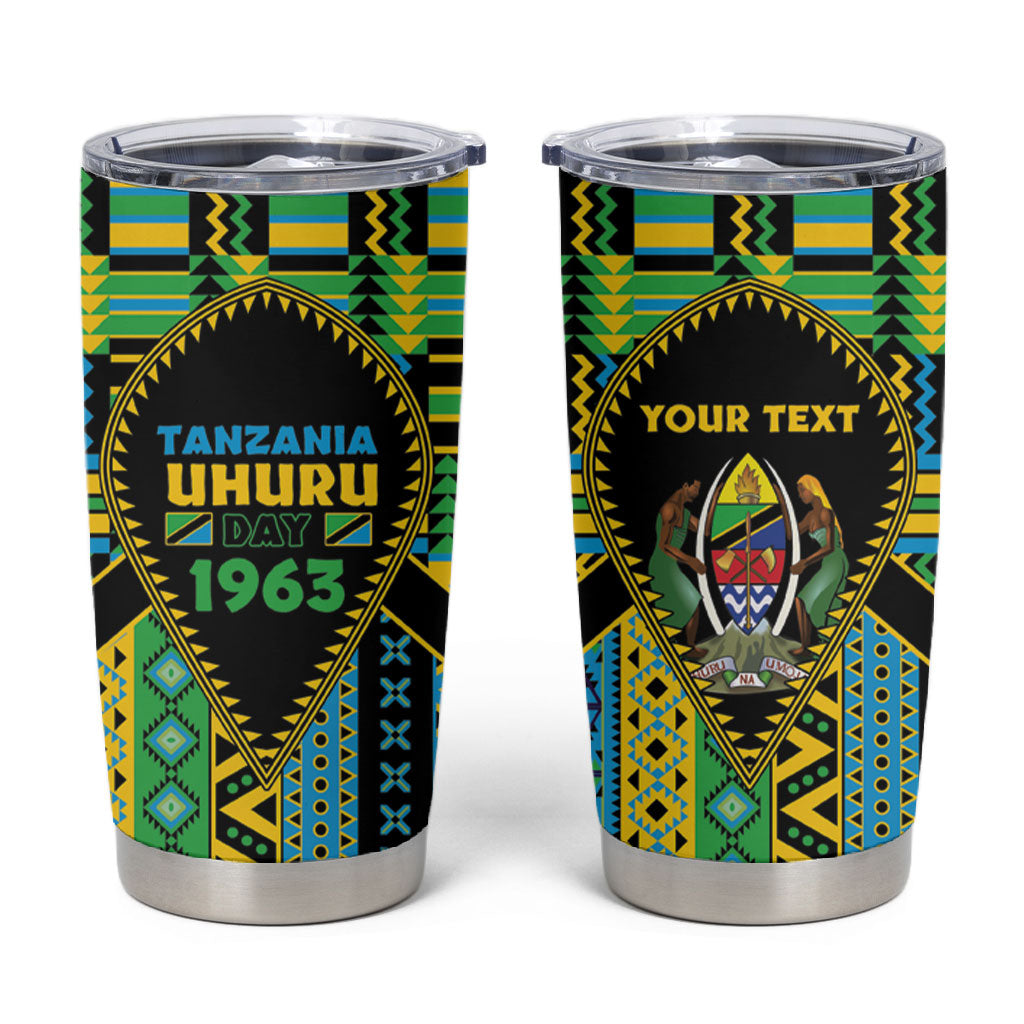 Personalized Tanzania Independence Day Tumbler Cup Uhuru 1963 African Shield Tribal Pattern