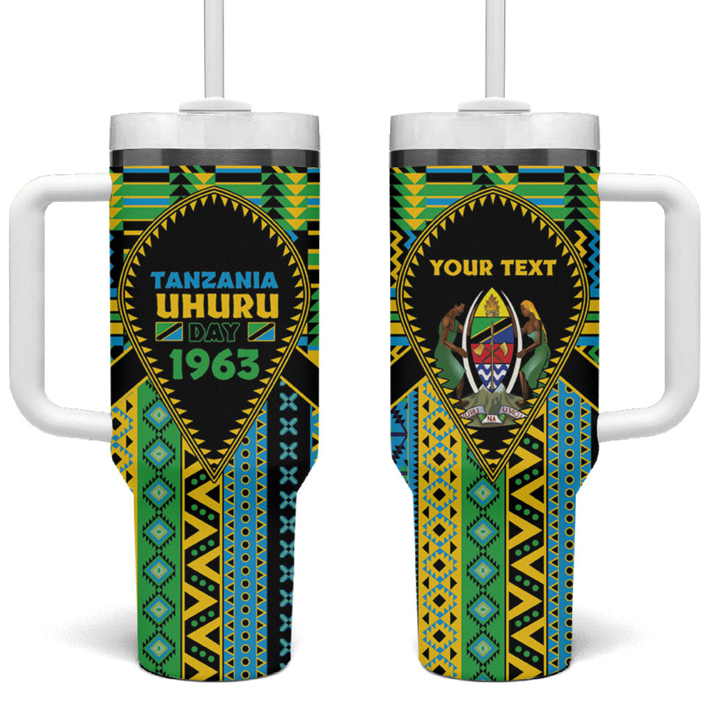 Personalized Tanzania Independence Day Tumbler With Handle Uhuru 1963 African Shield Tribal Pattern