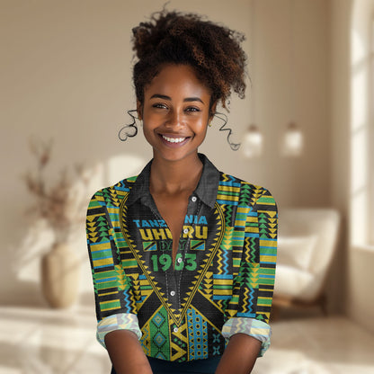 Personalized Tanzania Independence Day Women Casual Shirt Uhuru 1963 African Shield Tribal Pattern