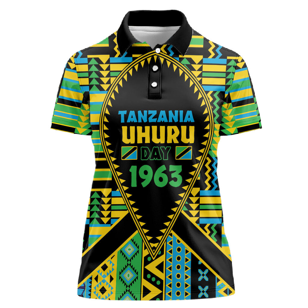 Personalized Tanzania Independence Day Women Polo Shirt Uhuru 1963 African Shield Tribal Pattern