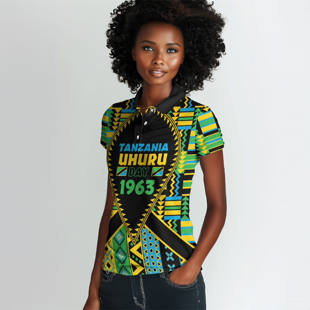 Personalized Tanzania Independence Day Women Polo Shirt Uhuru 1963 African Shield Tribal Pattern