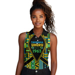 Personalized Tanzania Independence Day Women Sleeveless Polo Shirt Uhuru 1963 African Shield Tribal Pattern