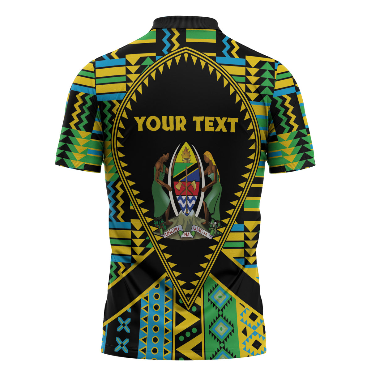 Personalized Tanzania Independence Day Zipper Polo Shirt Uhuru 1963 African Shield Tribal Pattern