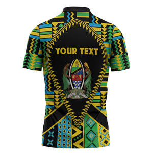 Personalized Tanzania Independence Day Zipper Polo Shirt Uhuru 1963 African Shield Tribal Pattern