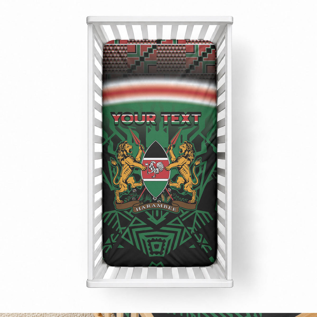 Personalized Kenya Independence Day Baby Bed Cover Tribal Lion 1963 Maasai Beadwork