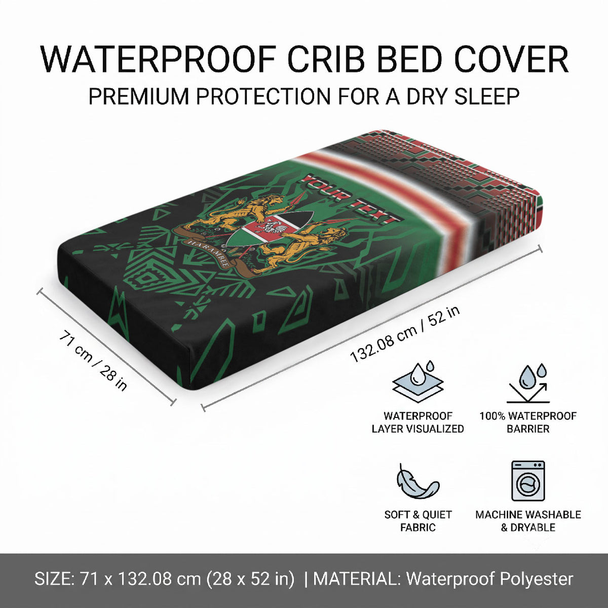 Personalized Kenya Independence Day Baby Bed Cover Tribal Lion 1963 Maasai Beadwork