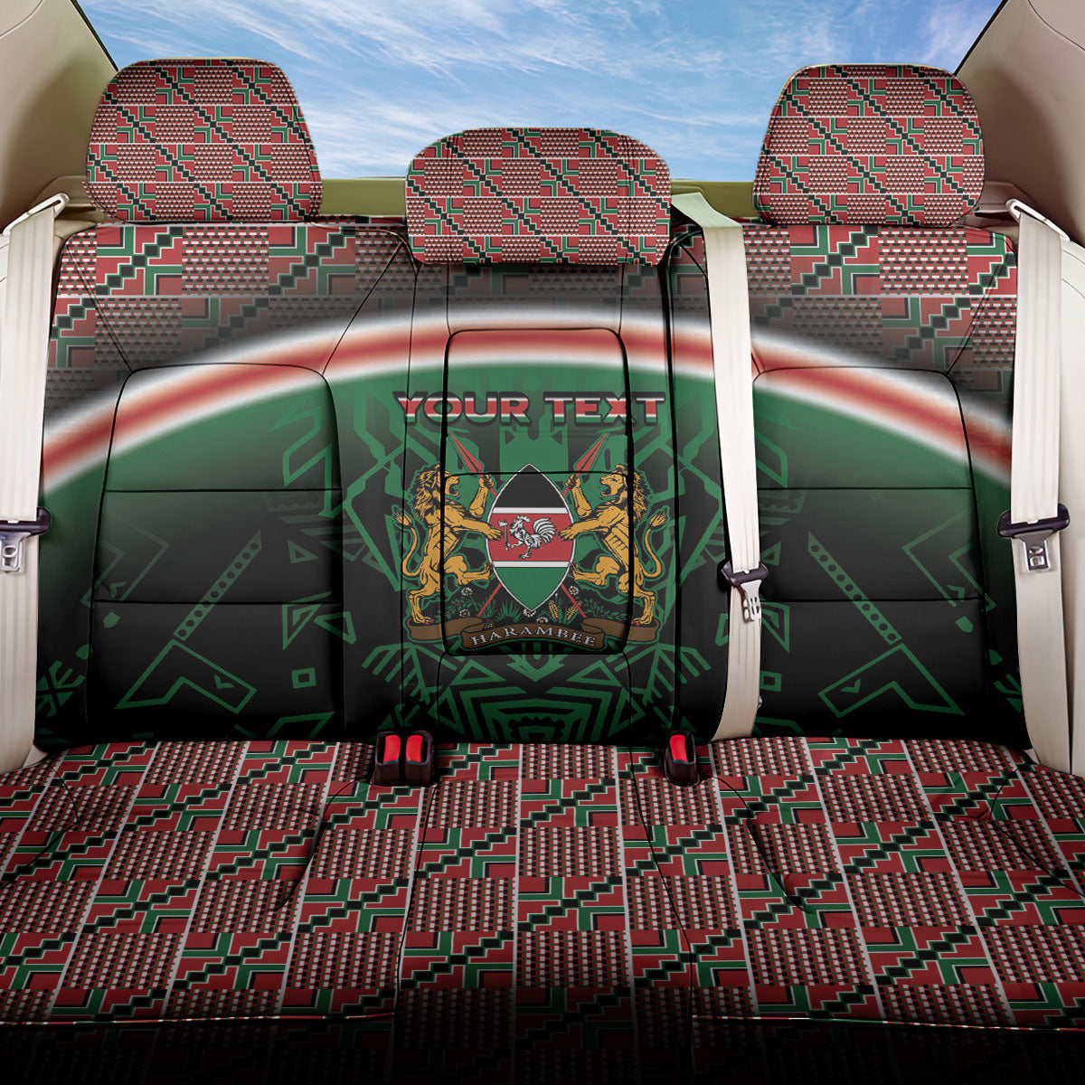 Personalized Kenya Independence Day Back Car Seat Cover Tribal Lion 1963 Maasai Beadwork