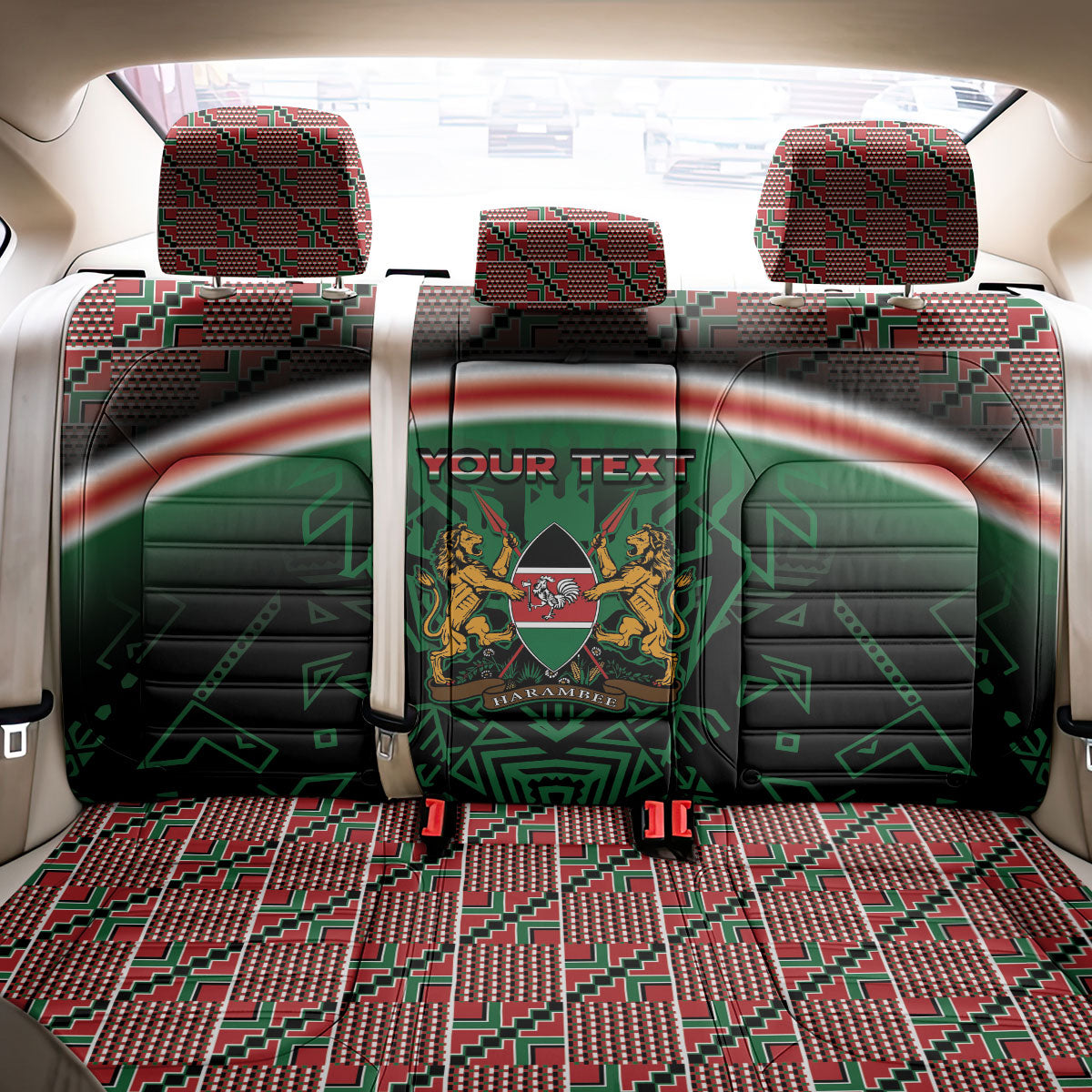 Personalized Kenya Independence Day Back Car Seat Cover Tribal Lion 1963 Maasai Beadwork