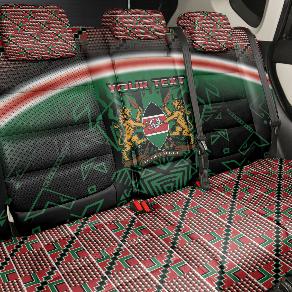 Personalized Kenya Independence Day Back Car Seat Cover Tribal Lion 1963 Maasai Beadwork