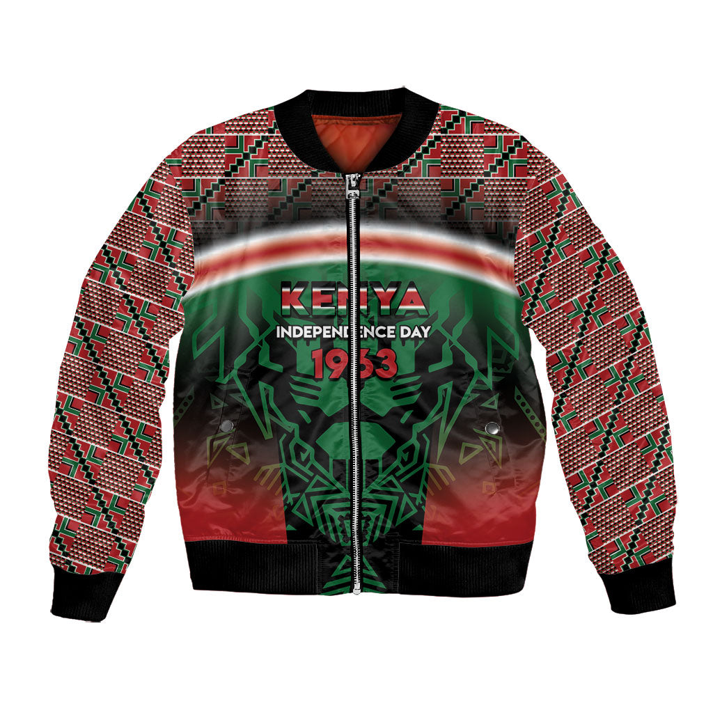Personalized Kenya Independence Day Bomber Jacket Tribal Lion 1963 Maasai Beadwork