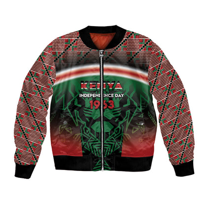 Personalized Kenya Independence Day Bomber Jacket Tribal Lion 1963 Maasai Beadwork