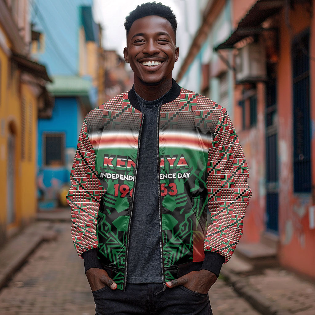 Personalized Kenya Independence Day Bomber Jacket Tribal Lion 1963 Maasai Beadwork