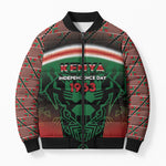 Personalized Kenya Independence Day Bomber Puffer Jacket Tribal Lion 1963 Maasai Beadwork