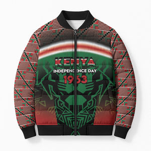 Personalized Kenya Independence Day Bomber Puffer Jacket Tribal Lion 1963 Maasai Beadwork