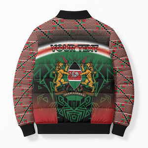 Personalized Kenya Independence Day Bomber Puffer Jacket Tribal Lion 1963 Maasai Beadwork