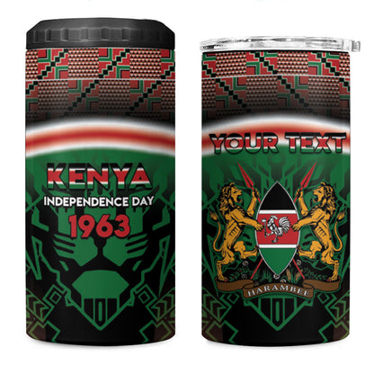 Personalized Kenya Independence Day 4 in 1 Can Cooler Tumbler Tribal Lion 1963 Maasai Beadwork