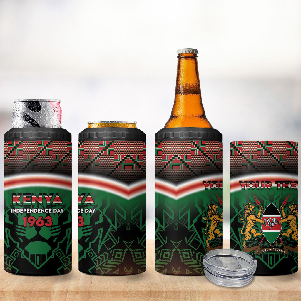 Personalized Kenya Independence Day 4 in 1 Can Cooler Tumbler Tribal Lion 1963 Maasai Beadwork