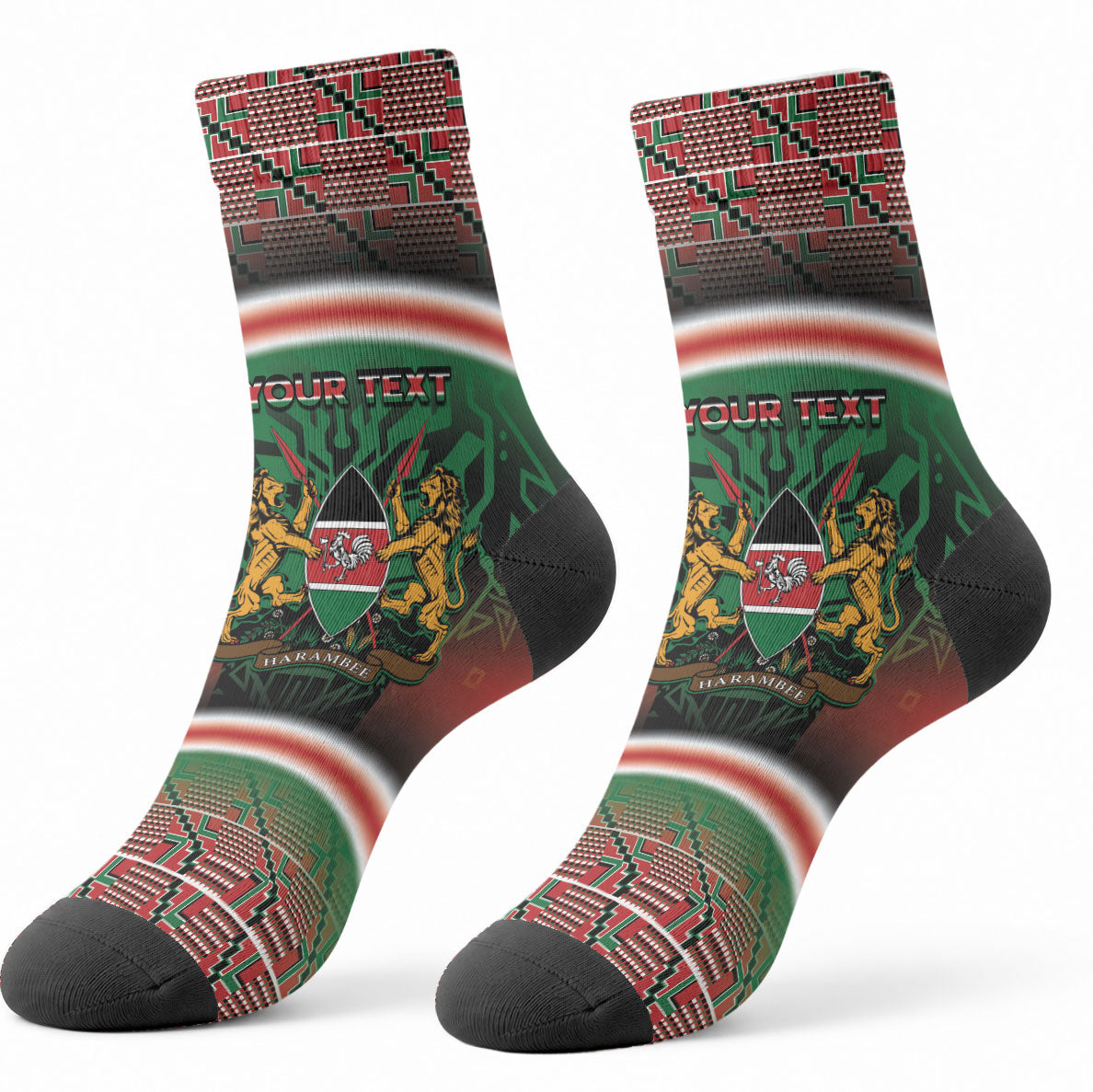 Personalized Kenya Independence Day Crew Socks Tribal Lion 1963 Maasai Beadwork