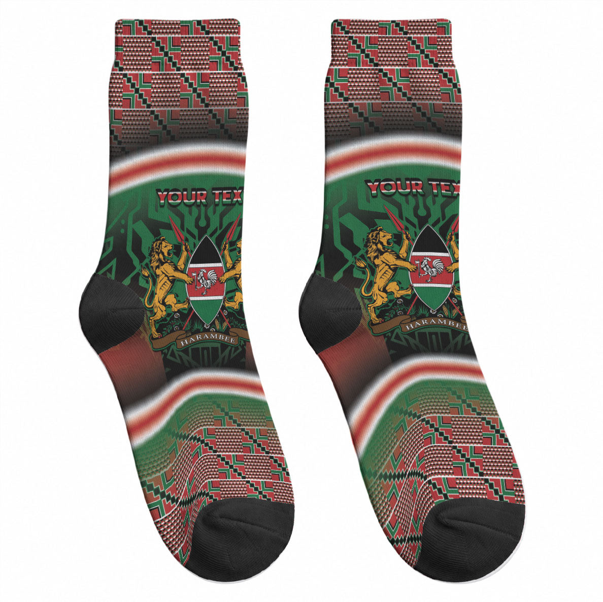 Personalized Kenya Independence Day Crew Socks Tribal Lion 1963 Maasai Beadwork