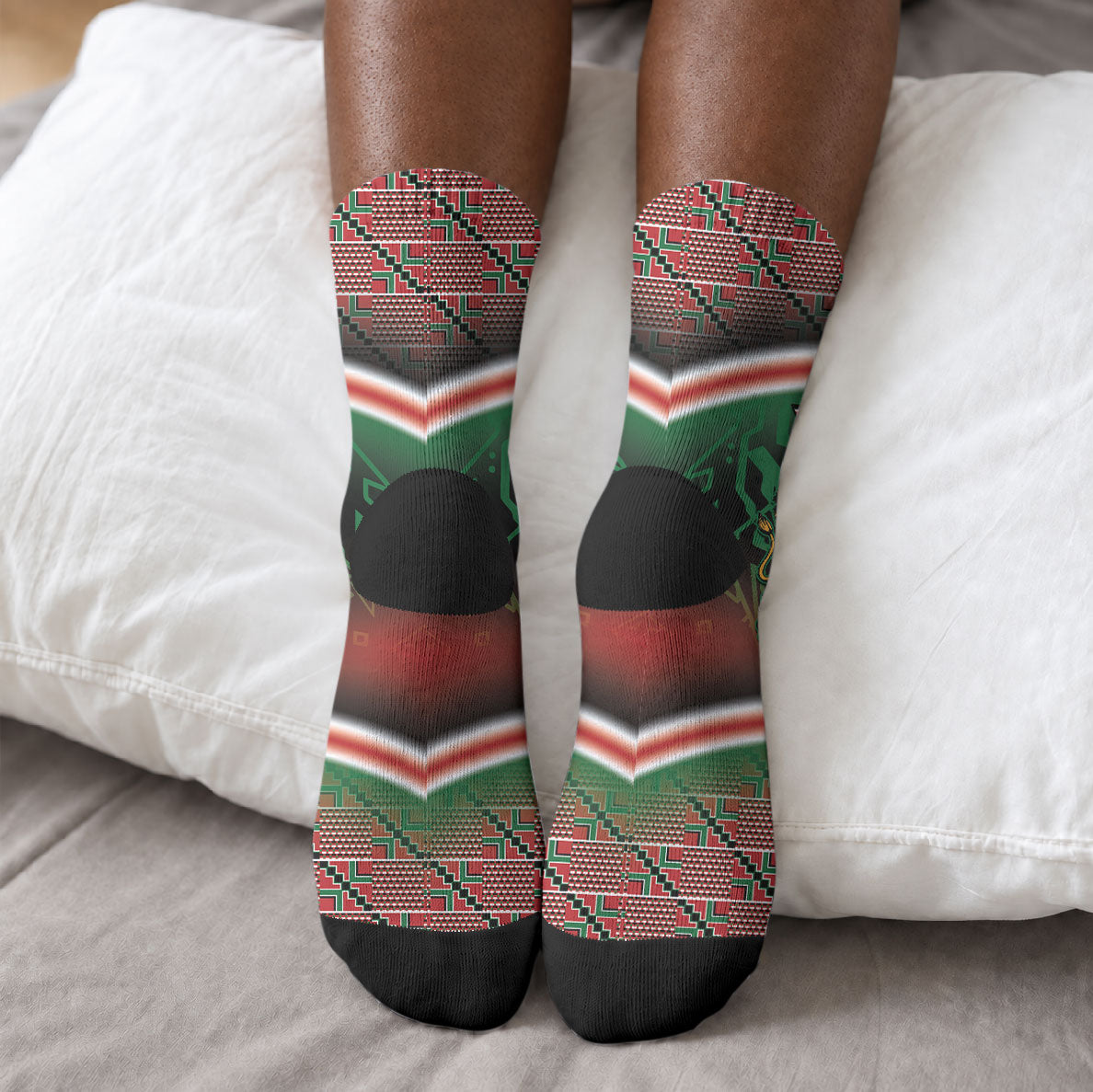 Personalized Kenya Independence Day Crew Socks Tribal Lion 1963 Maasai Beadwork