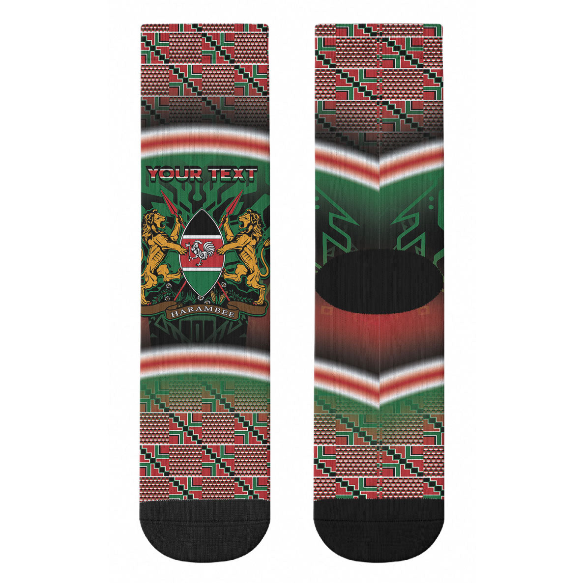 Personalized Kenya Independence Day Crew Socks Tribal Lion 1963 Maasai Beadwork