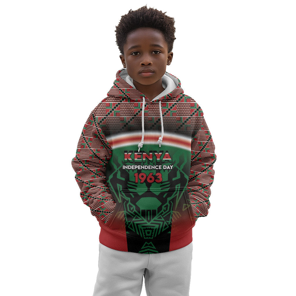 Personalized Kenya Independence Day Kid Hoodie Tribal Lion 1963 Maasai Beadwork