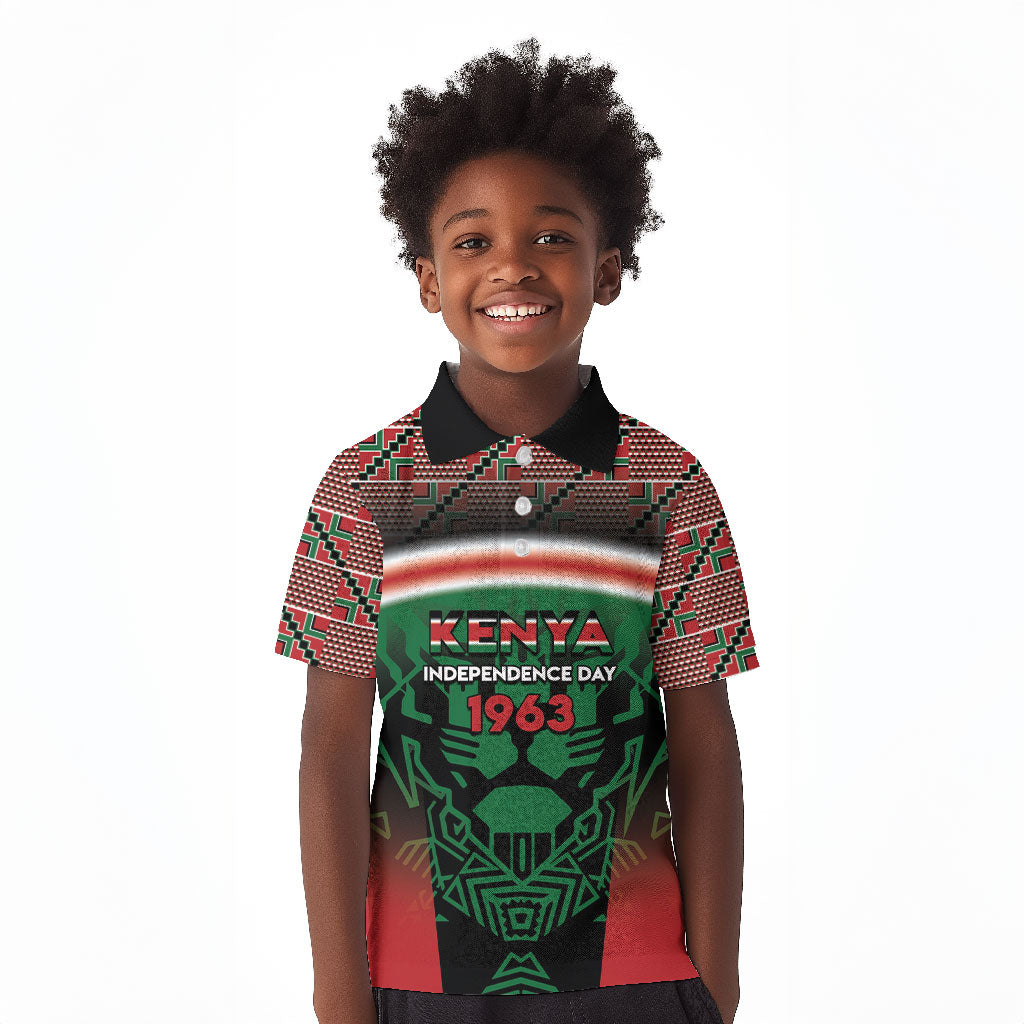 Personalized Kenya Independence Day Kid Polo Shirt Tribal Lion 1963 Maasai Beadwork