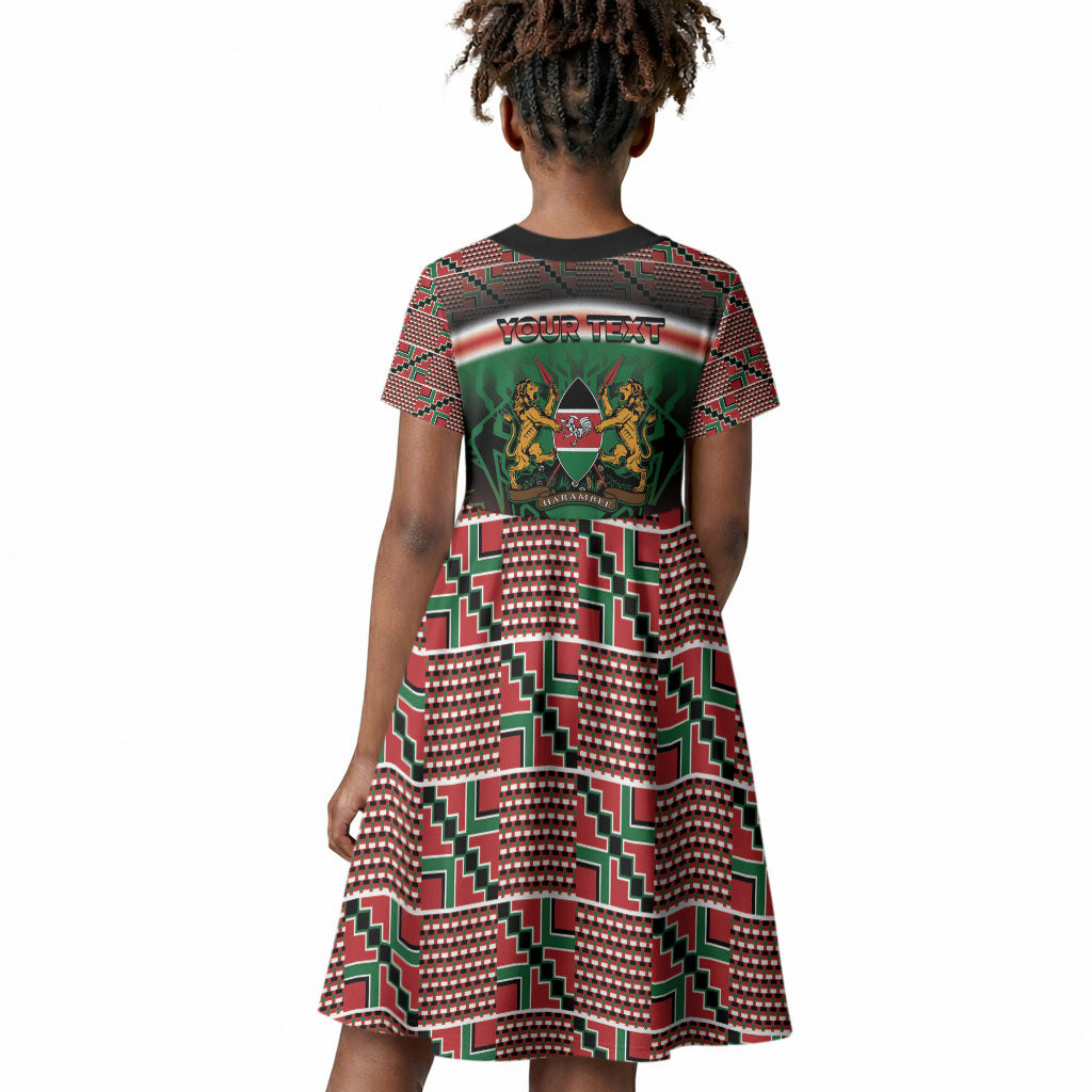 Personalized Kenya Independence Day Kid Short Sleeve Dress Tribal Lion 1963 Maasai Beadwork