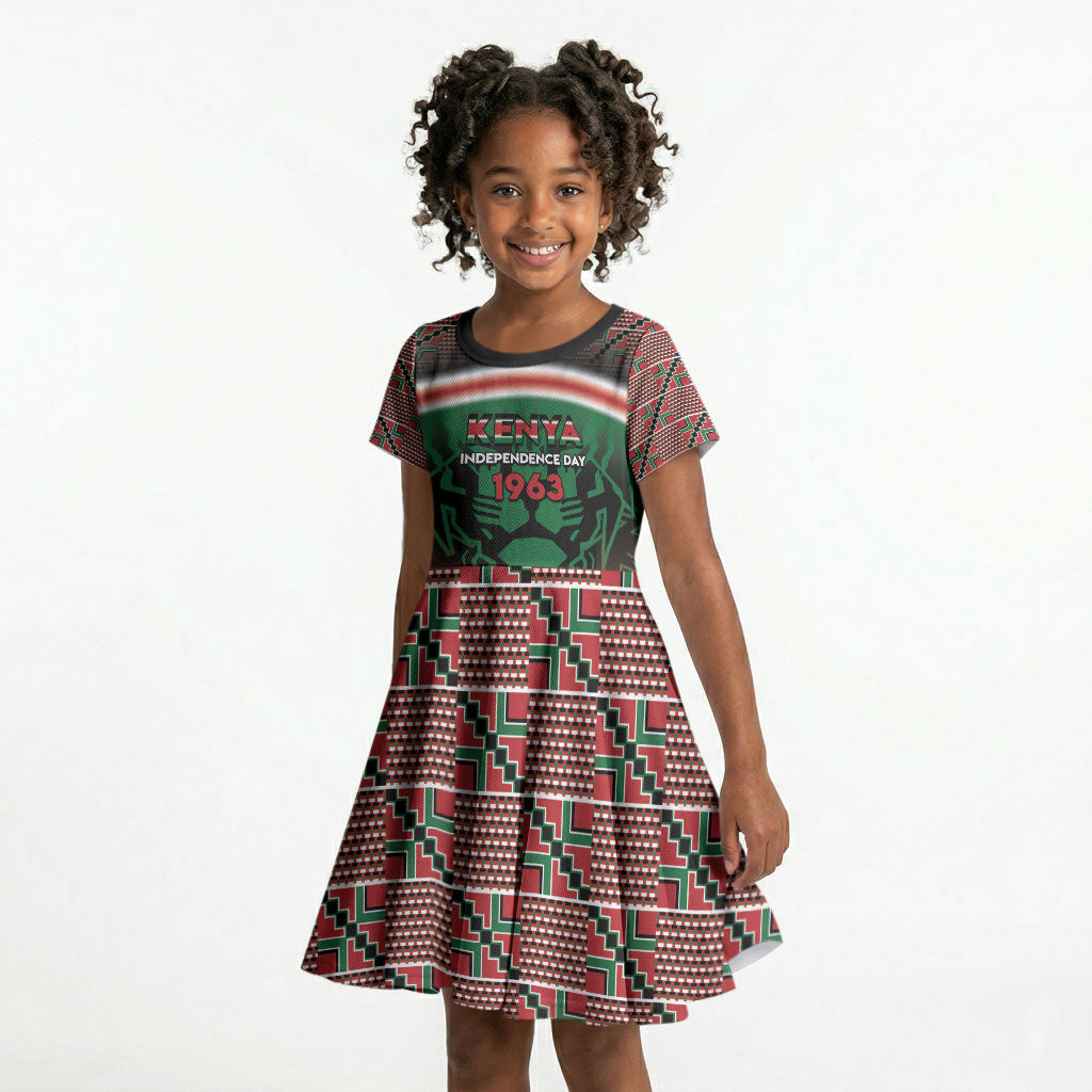 Personalized Kenya Independence Day Kid Short Sleeve Dress Tribal Lion 1963 Maasai Beadwork