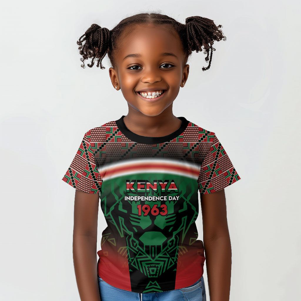 Personalized Kenya Independence Day Kid T shirt Tribal Lion 1963 Maasai Beadwork