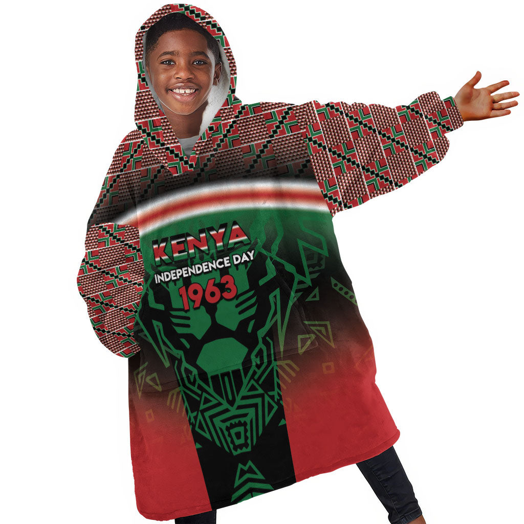 Personalized Kenya Independence Day Kid Wearable Blanket Hoodie Tribal Lion 1963 Maasai Beadwork