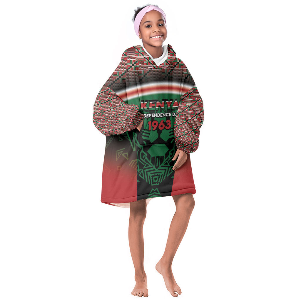Personalized Kenya Independence Day Kid Wearable Blanket Hoodie Tribal Lion 1963 Maasai Beadwork