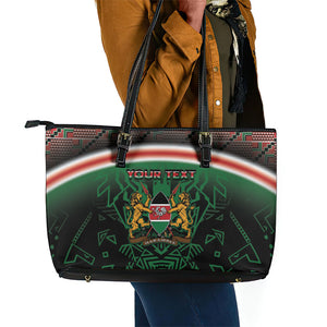 Personalized Kenya Independence Day Leather Tote Bag Tribal Lion 1963 Maasai Beadwork