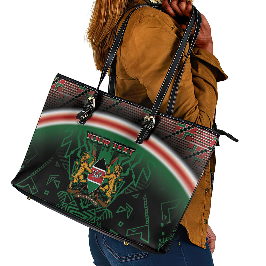 Personalized Kenya Independence Day Leather Tote Bag Tribal Lion 1963 Maasai Beadwork