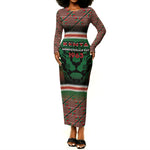 Personalized Kenya Independence Day Long Sleeve Bodycon Dress Tribal Lion 1963 Maasai Beadwork