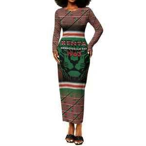 Personalized Kenya Independence Day Long Sleeve Bodycon Dress Tribal Lion 1963 Maasai Beadwork