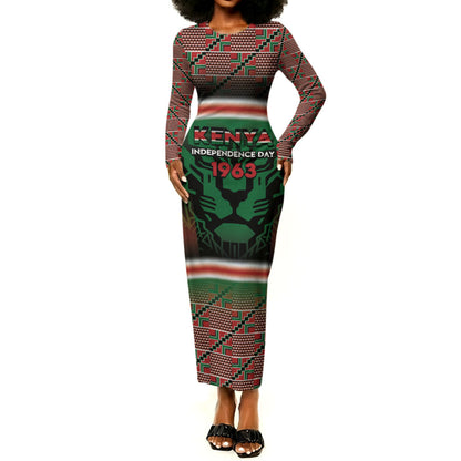 Personalized Kenya Independence Day Long Sleeve Bodycon Dress Tribal Lion 1963 Maasai Beadwork