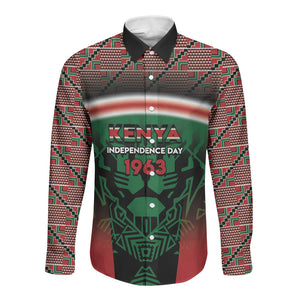 Personalized Kenya Independence Day Long Sleeve Button Shirt Tribal Lion 1963 Maasai Beadwork