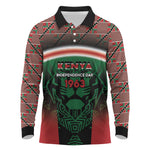 Personalized Kenya Independence Day Long Sleeve Polo Shirt Tribal Lion 1963 Maasai Beadwork
