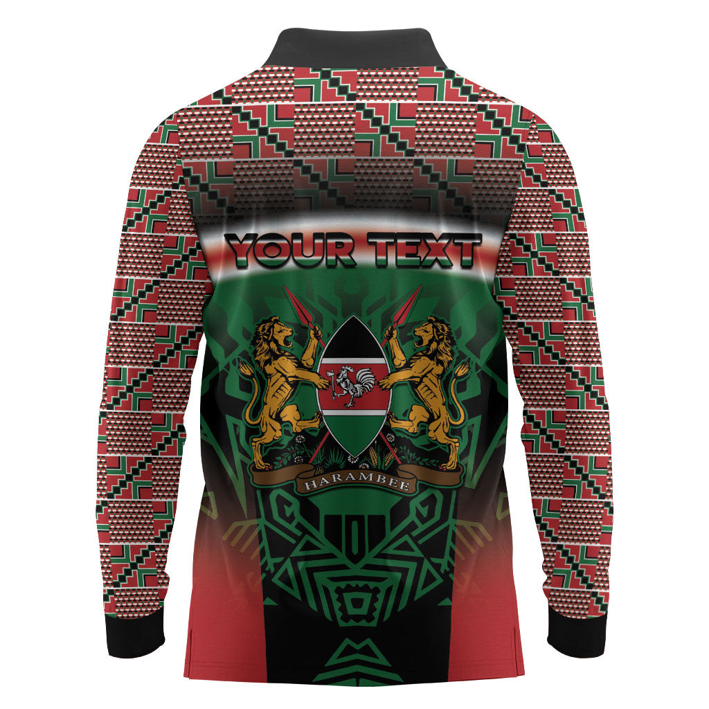 Personalized Kenya Independence Day Long Sleeve Polo Shirt Tribal Lion 1963 Maasai Beadwork