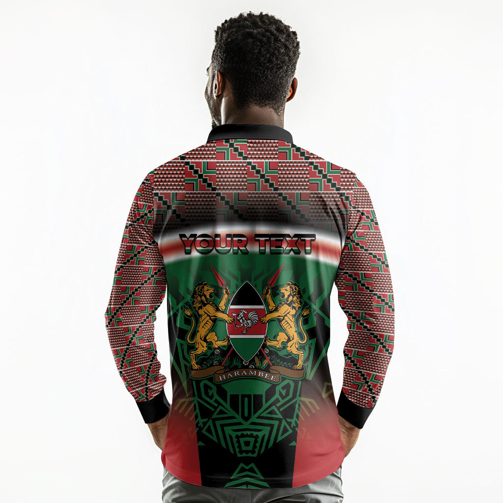 Personalized Kenya Independence Day Long Sleeve Polo Shirt Tribal Lion 1963 Maasai Beadwork