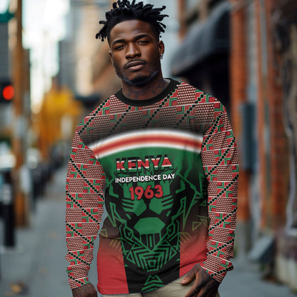Personalized Kenya Independence Day Long Sleeve Shirt Tribal Lion 1963 Maasai Beadwork